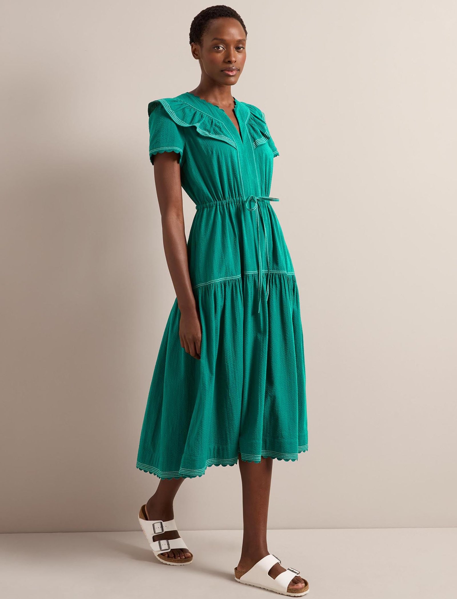 Nessa Cotton Seersucker Maxi Dress - Dark Green - Image 2