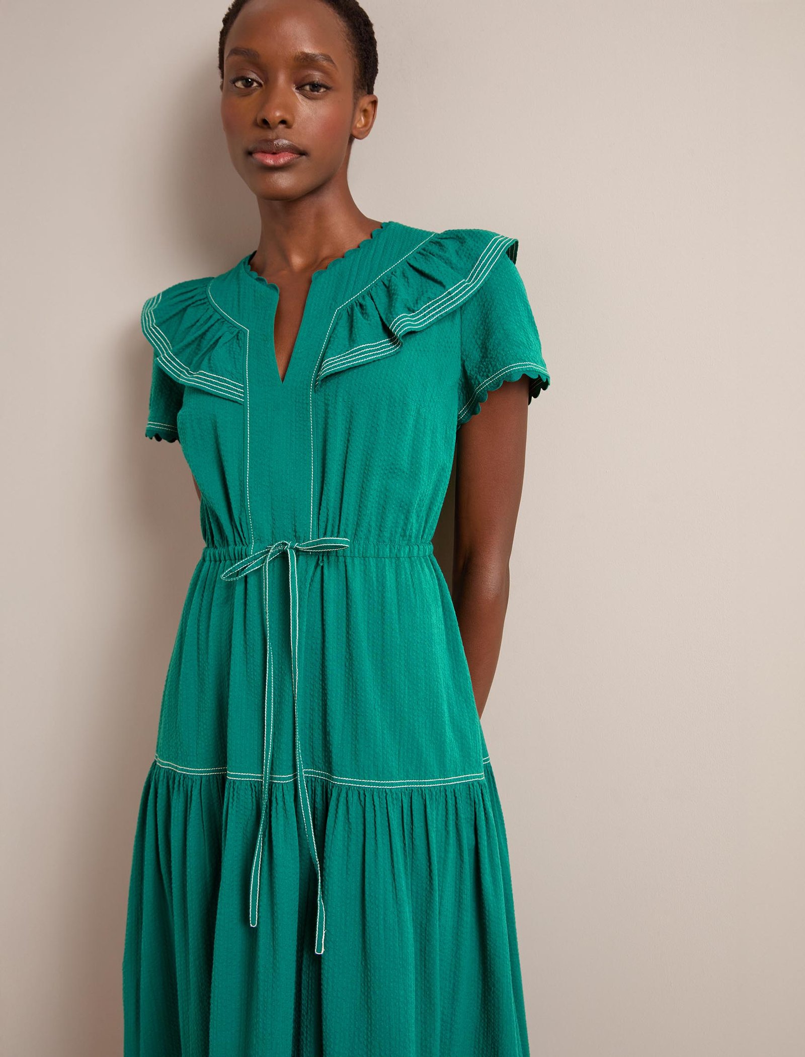 Nessa Cotton Seersucker Maxi Dress - Dark Green - Image 8