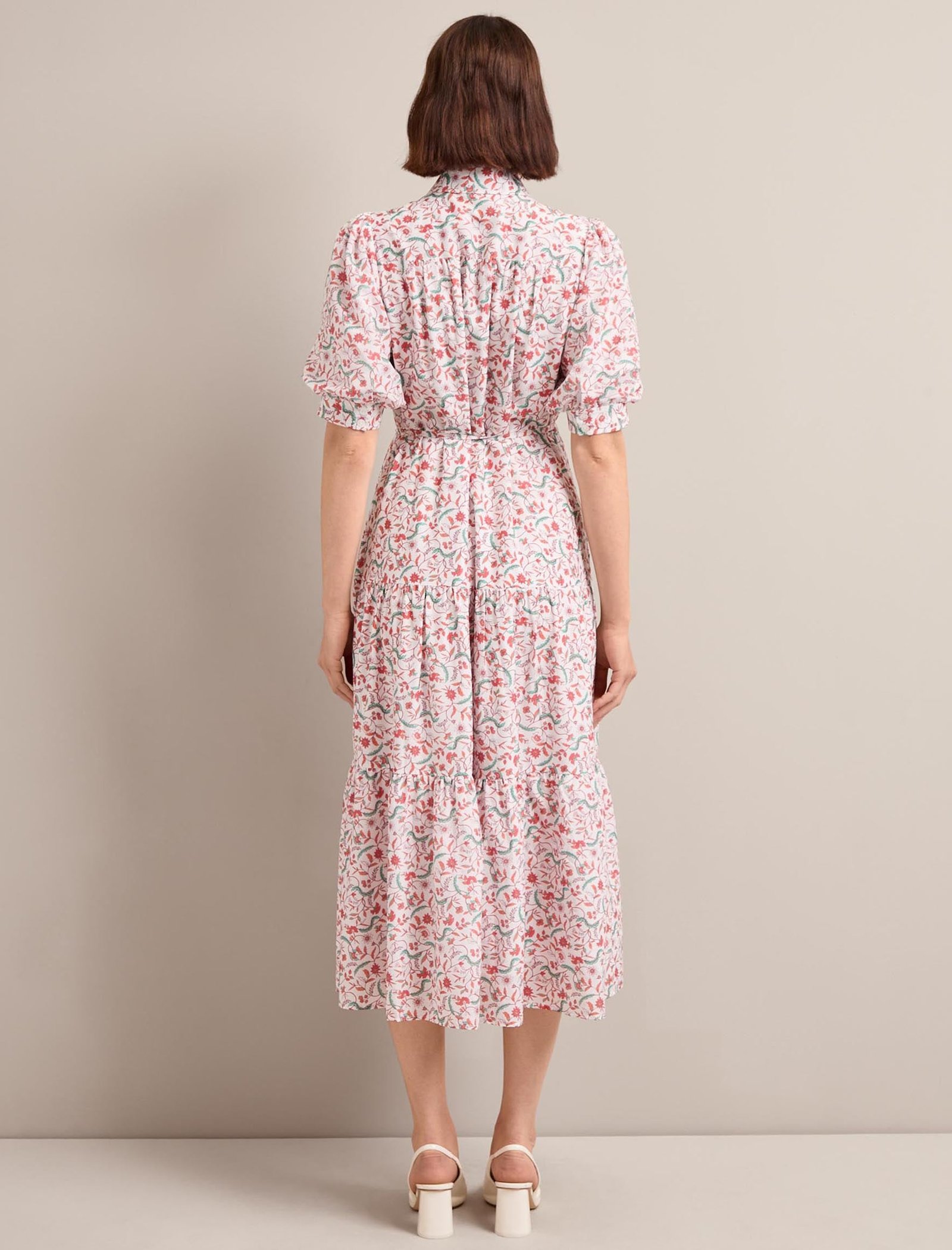 Poppy Silk Blend Maxi Dress - Red Trailing Feather Print - Image 7